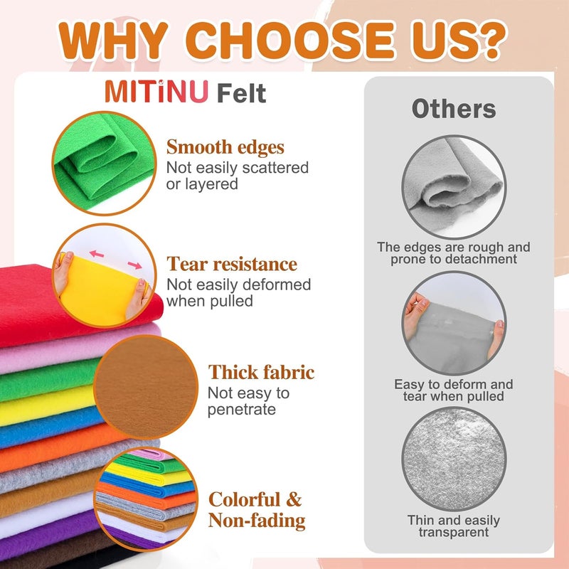 MITINU 12 Rolls 8"x35"(20.5x90cm) 1.4mm Thick Soft Felt Fabric Sheet 12 Assorted Classic Series Colors Felt Pack for DIY Craft Sewing Squares Nonwoven Patchwork - Image 4